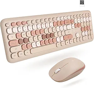 X9 Colorful Keyboard and Mouse Wireless - 2.4G Aesthetic Wireless Keyboard and Mouse Combo with Bubble Keys - Cute Typewriter Keyboard and Mouse for Computer PC Laptop Windows & Chrome (Brown)