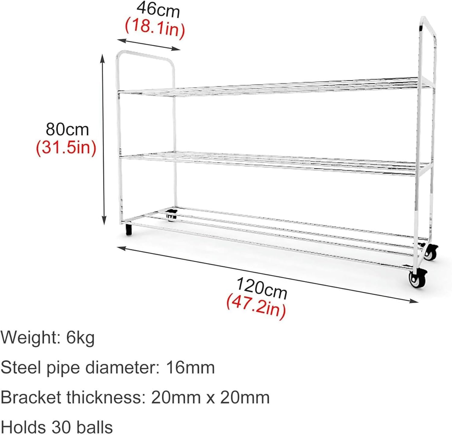 3-Layer Indoor Outdoor Rolling Sports Ball Storage Cart, Steel Double-Sided Basketball Equipment Organizer Stand Rack, Lockable Wheels~/