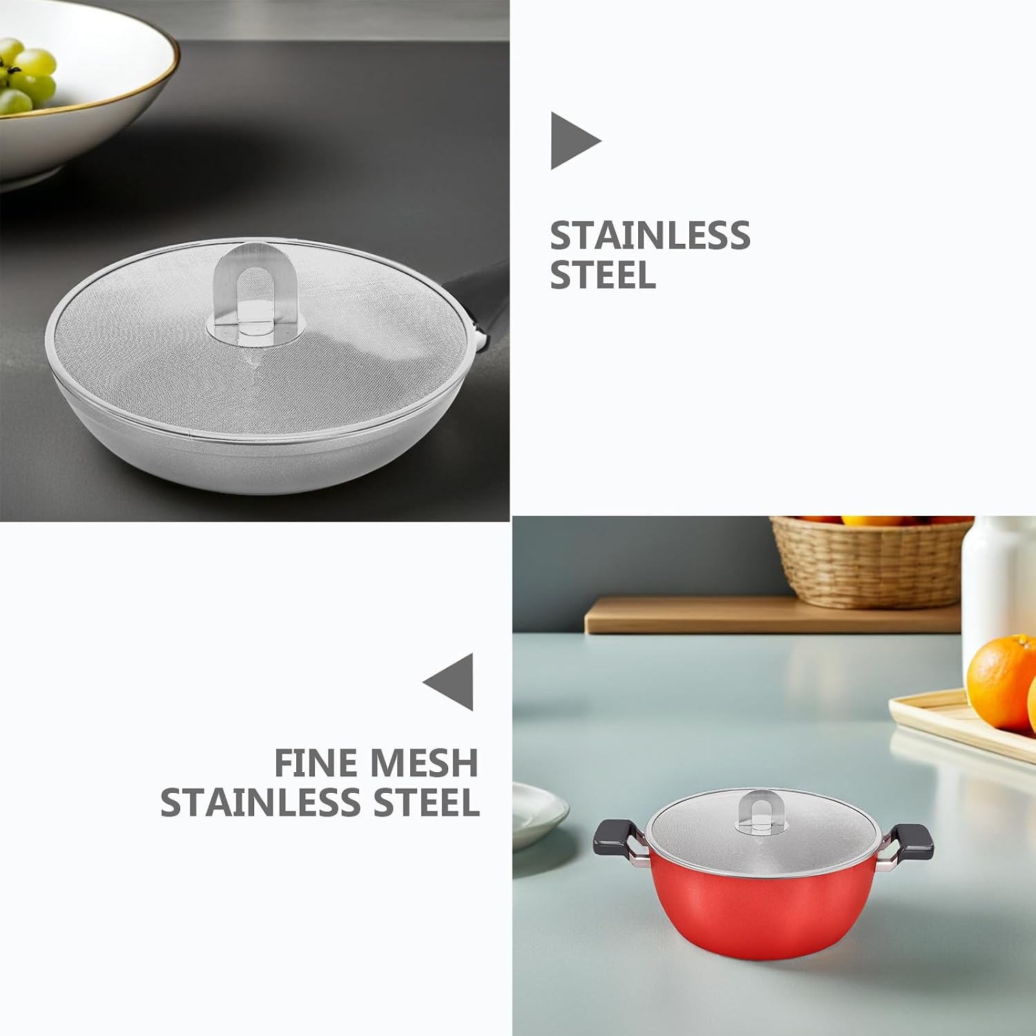2pcs Splatter Screen for Cooking - Stainless Steel Grease Splatter Guard for Frying Pan, No Cooking Oil Mess No burns 25cm/9.84 Inch, 33cm/12.99 Inch