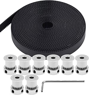 Zeelo GT2 Timing Belt 9mm Pulley, 8pcs 5mm 20 Teeth Timing Pulley Wheel and GT2 5 Meters Rubber 2mm Pitch 9mm Wide Timing Belt with Allen Wrench for 3D Printer CNC