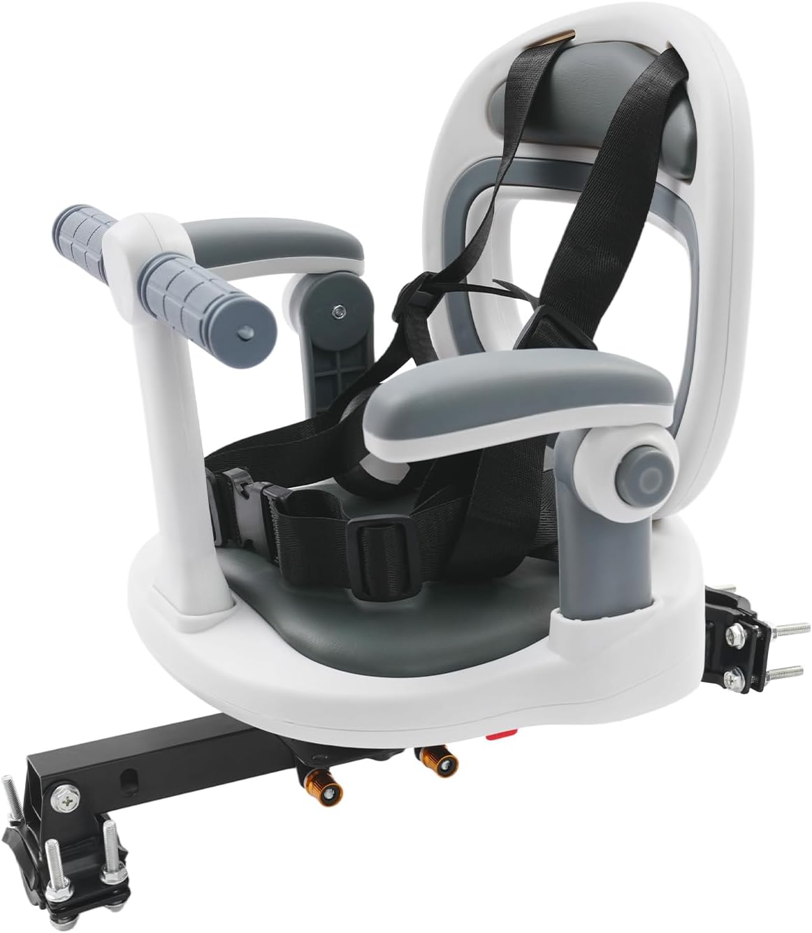 Kids Bike Seat 88lbs Front Mounted Toddler Bicycle Seats for Children 6 Mo.~8 Years 360° Rotatable Front Child Carrier Bike Chair Bicycle Seats for Kids w/Foot Pedals & Handrails (Light White)