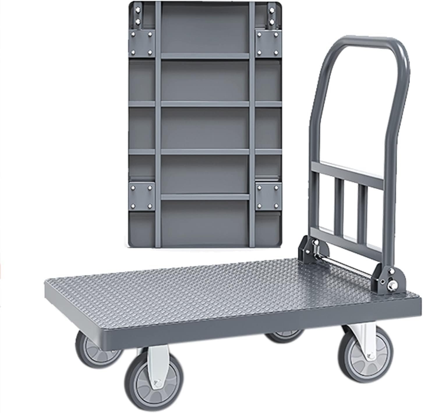 KFGISD, Hand cart with Folding Steel Platform,Push cart Foldable Heavy Duty, Non-Slip Surface, Maximum Load 600 kg with 4 Wheels,Hand Trolleys(75 * 50 * 88cm)