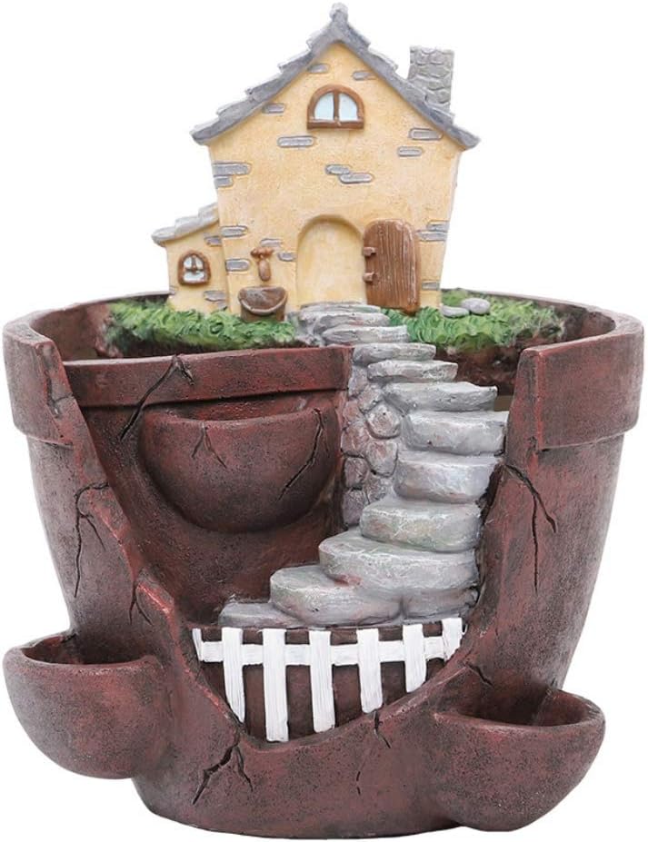 Ochine 1Pcs Planter Flower Plant Pots Fairy Garden Pot with Sweet House Resin Miniature Creative Succulent Plants Pot Mini Garden Decoration Bonsai Decor Accessories