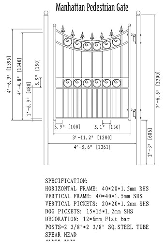 Aleko Pedestrian Security Gate - Manhattan Style, 5X4 Feet #TOP1
