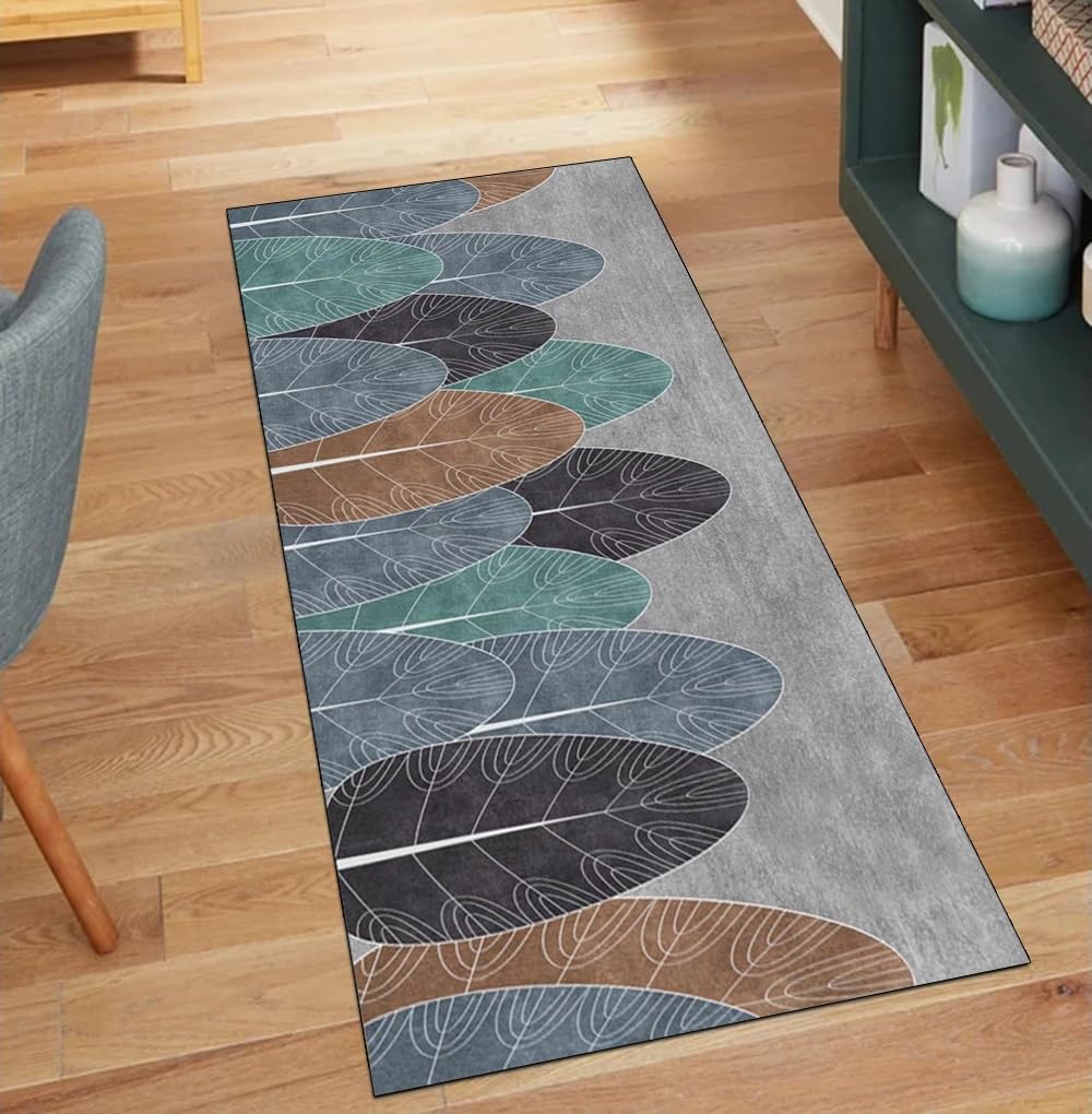 Alfombra de pasillo lavable que evita resbalones en la cocina gris azul 100x260
