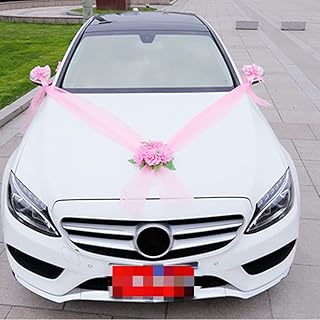 Surakey Decoración para el coche de bodas, decoración para el coche, diseño de rosas, color rosa