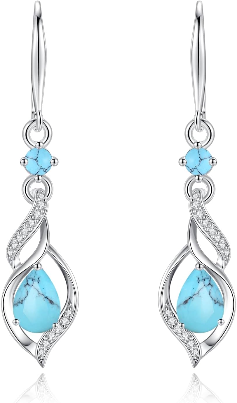 FANCIME Gift for Women Birthstone Dangle Earrings for Her Teardrop Birthstone Earrings S925 Sterling Silver infinity Love Birthday Gifts for Mom Women