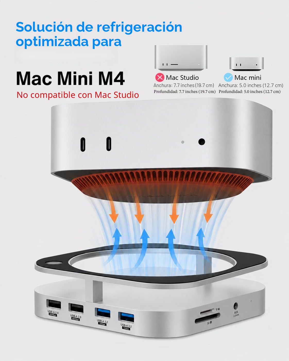 Mac mini M4 Dock, Mac mini M4 Pro Hub Stand with NVMe M.2 SSD Enclosure, HDMI 4K60 USB A 3.2 10Gbps, USB C Data Port, 3.0 TF SD Card Reader for Accessories Docking Station Mac mini Adapter Silver