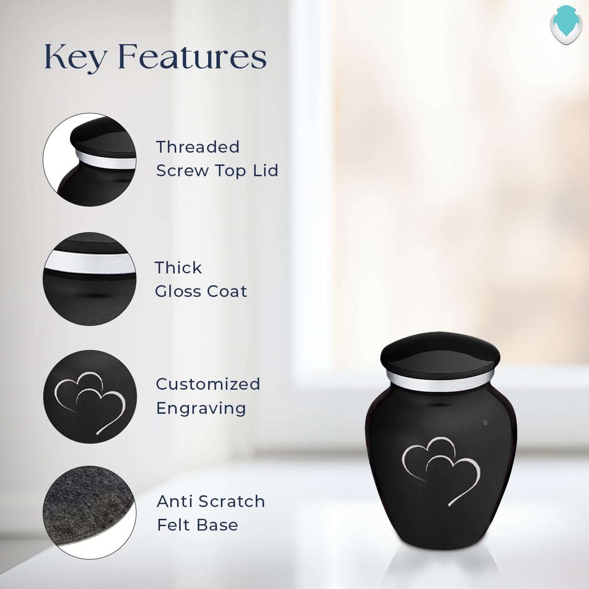 Geturns Embrace Keepsake Heart Cremation Urns for Human Ashes I Black Funeral Urn for Women and Men I 3.5 lbs