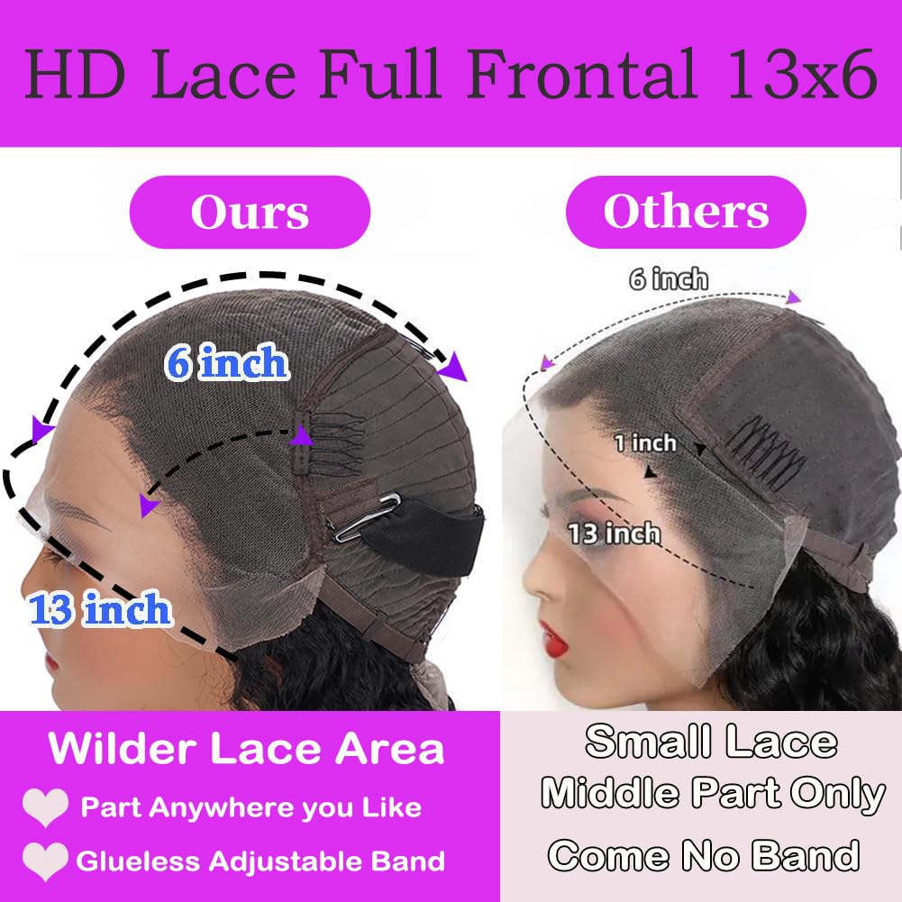 32 Inch 13x6 Body Wave Lace Front Wigs Human Hair 200 Density HD Lace Front Wigs Human Hair Pre Plucked Brazilian Human Wig Hair Wigs for Women Glueless Lace Frontal Wig Natural Black Body Wave Wig