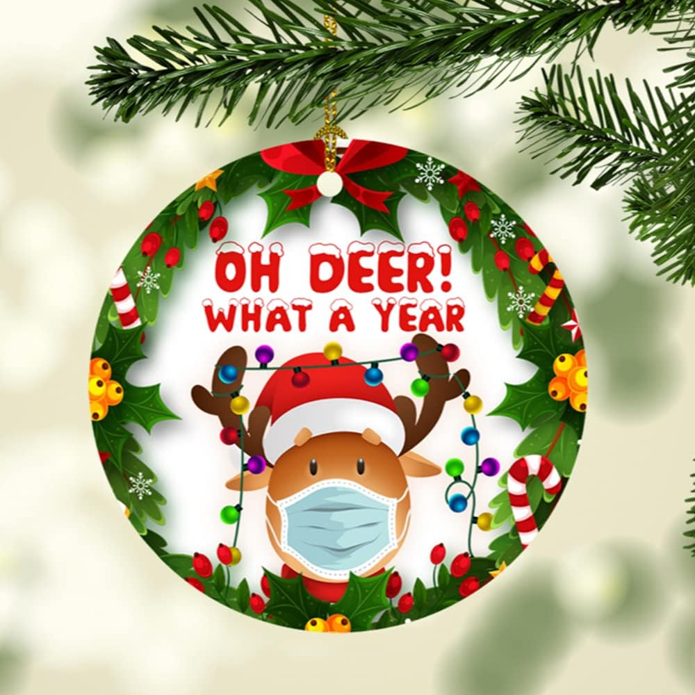 Oh Deer Its Christmas 2022 Amazon.com: Oh Deer What A Year Quarantine Christmas 2021 Funny Reindeer  Wearing Mask Xmas Holiday Plastic Circle Ornament : Home & Kitchen