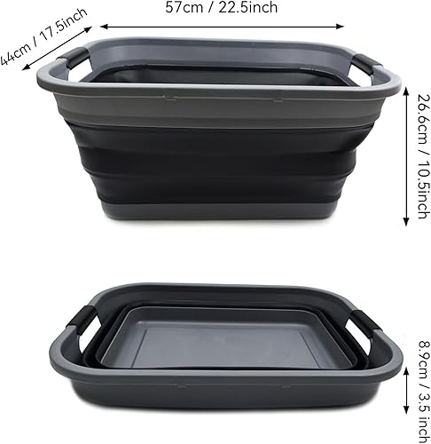 Miniatura 4 de SAMMART Cesta de lavandería de plástico plegable de 41 L (10.8 galones) - Contenedororganizador de almacenamiento plegable - Tina de lavado