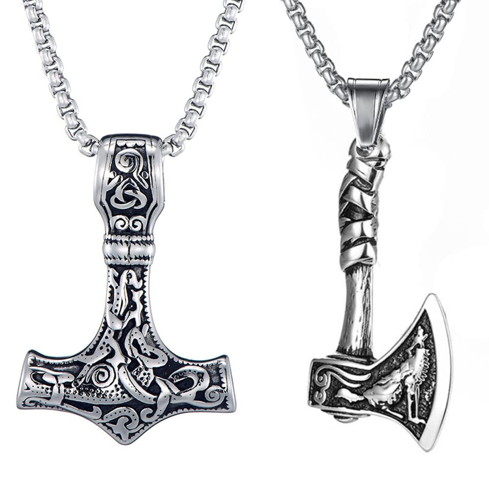 Weenkeey 2 collar Thors Hammer collar hacha collar Nordic Viking amuleton collar colgante collar Gott Punk Rock hip hop collar masculino – plata