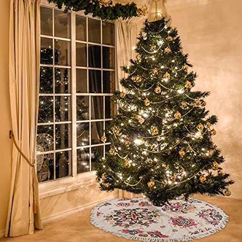 Bvogos Christmas Tree Skirts 36 Inch, Floral Pastel Snowflake Xmas Tree Mat Holiday Party Home Decoration With Tassel #TOP3
