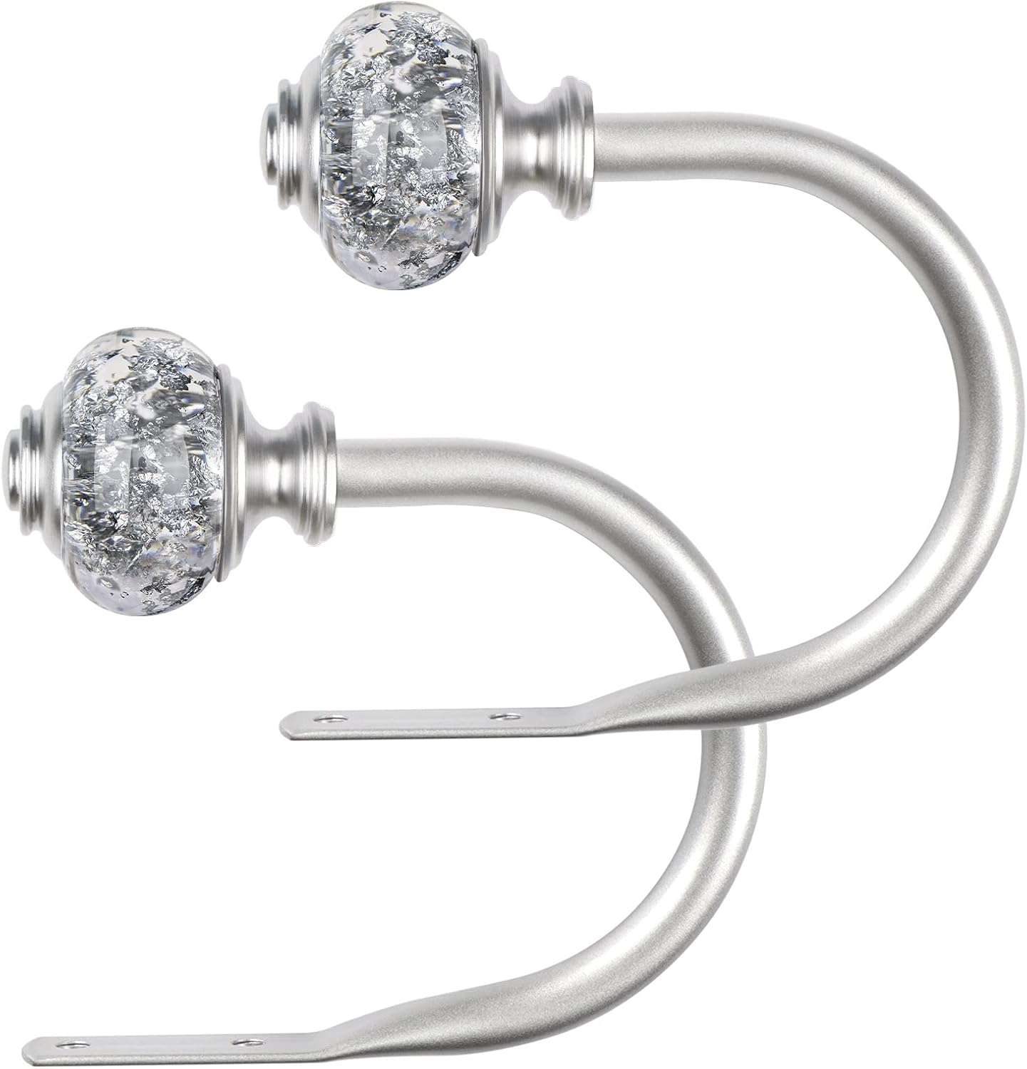 Double Curtain Rods 72 to 144 Inches and 2 Pack Silver Curtain Holdbacks, Window Drapery Tiebacks, Tie Hooks for Wall With Translucent Finials (Bundles)