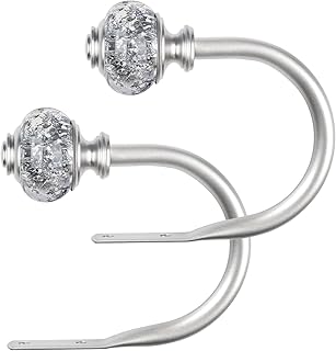2 Pack Curtain Holdbacks, USFOOK Silver Decorative Window Drapery Tiebacks (2 Pack/1 Pair), Curtain Tie Back Hooks for Wall with Translucent Finials (3.95" L x 3.4" W)