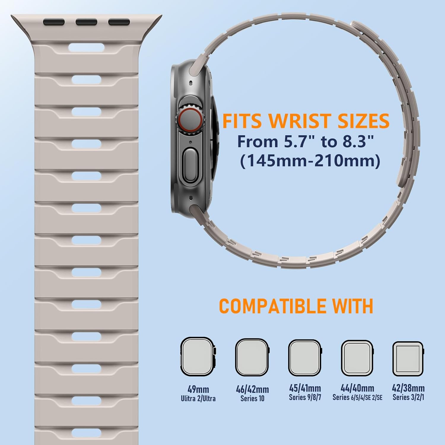 Magnetic Silicone Bands for Apple Watch Ultra/3/2 Band 49mm 46mm 45mm 44mm 42mm 41mm 40mm 38mm iWatch Bands Men Women,Waterproof Rubber Sport Strap for Apple Watch Series 11 10 9 8 7 6 5 4 3 SE/3/2nd - Image 8