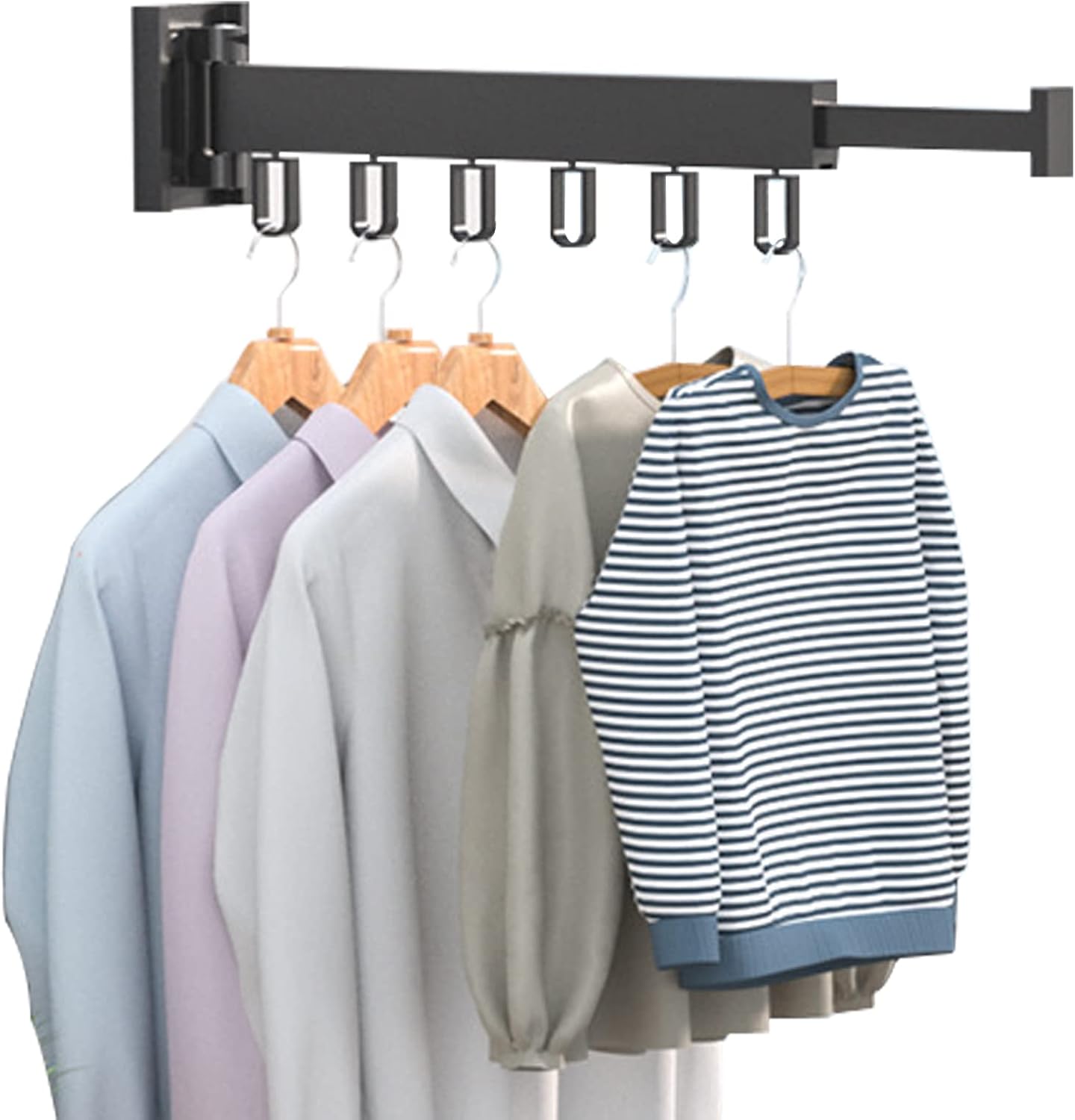 Wall Hung Clothes Drying Rack, Space Saver Airing Rack Collapsible Clothes Rail, Retractable Clothes Drying Rack Foldable Drying Rack for Balcony, Laundry, Bathroom, Black,1 Fold Lengthen,1