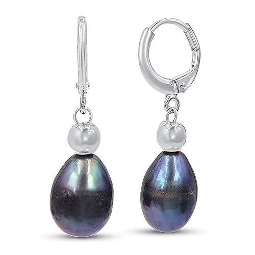 Natural freshwater black pearl drop earrings with 925 sterling silver and rhodium plated hook, june birthstone dangle earrings, uniquelan Jewelry