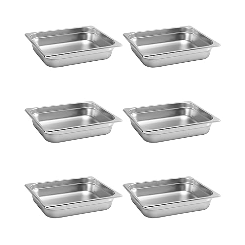 BIEAMA Paquete de 6 sartenes de hotel tamaño 16 de 6 pulgadas de profundidad NSF sartén comercial de acero inoxidable bandeja de mesa de vapor