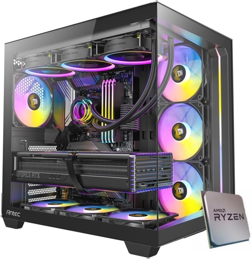 EMCA4 Computer Gaming PC Assemblato Ryzen 7 9800X3D - RTX 5080 16GB - SSD M.2 1TB nvme Gen4 - Ram 32GB DDR5 6000mhz EXPO - ARGB - Windows 11 - WIFI + BLUETOOTH - DIssipatore a liquido 360mm NERO