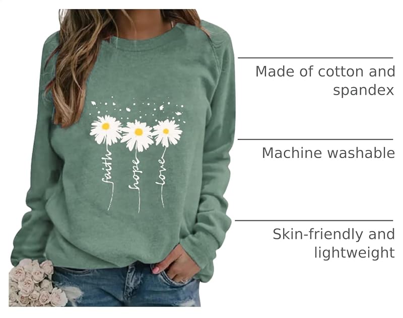 EADINVE Women Daisy Print Sweatshirts Crewneck Long Sleeve Pullover Tops image 4