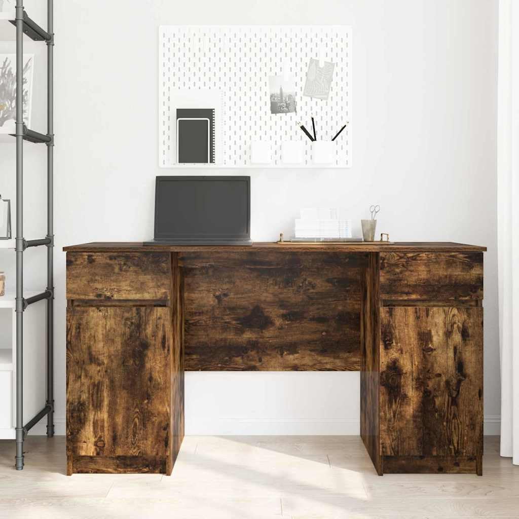 Scrivania affumicatura 140 x 49 x 76 cm, materiale in legno, moderna scrivania con cassetto, scaffali, porte, ideale per casa, ufficio, gioco