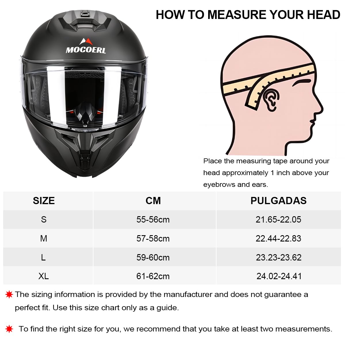 MOCOERL-Casco de Moto, Casco abatible, Casco Integral para Hombre y Mujer con protección de Barbilla Reforzada, Doble Visera, certificación ECE 22.06, Negro Mate