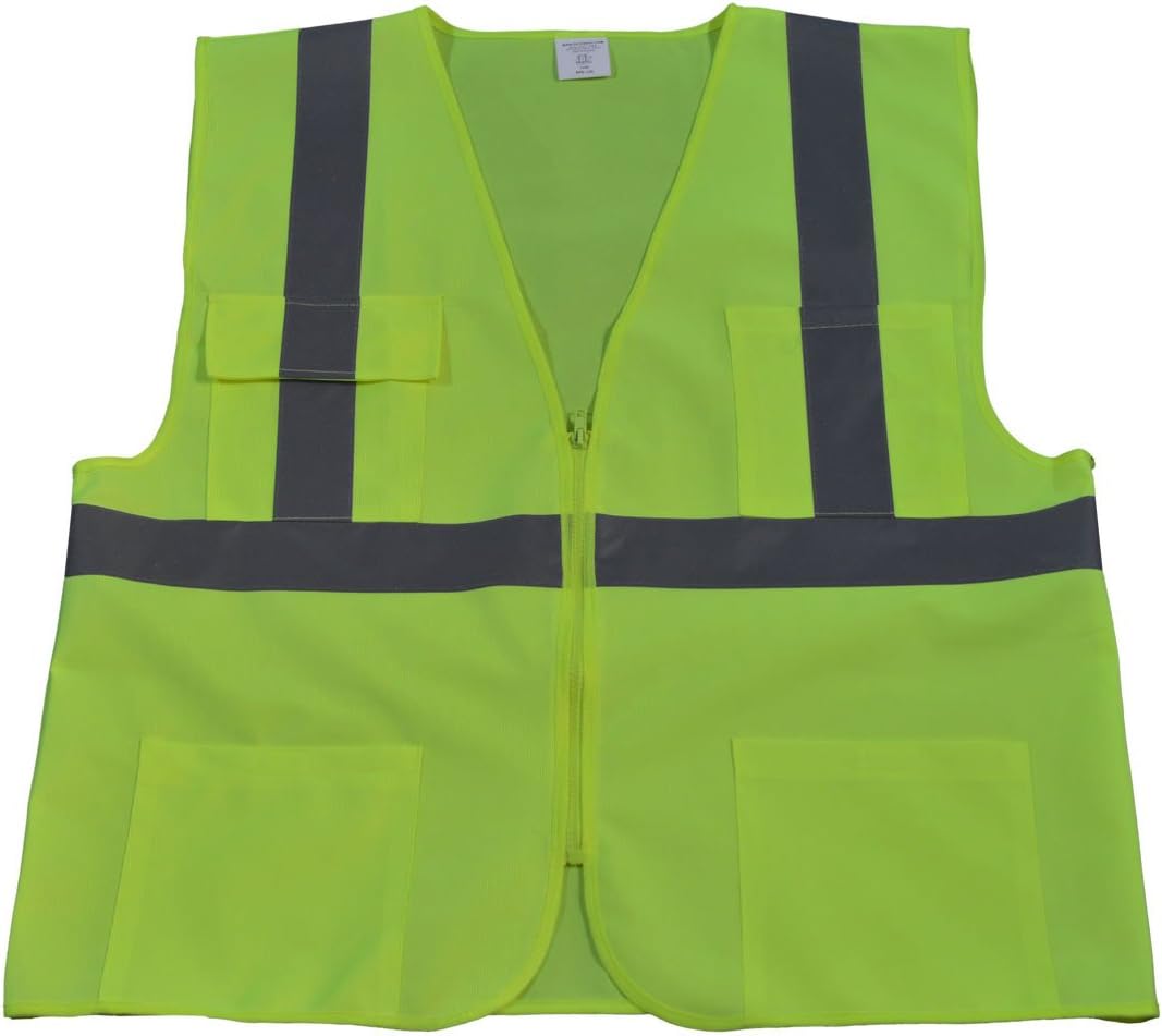 Petra Roc LV24-S/M ANSI Class 2 4 Pockets Zipper Closure Safety Vest, Small/Medium, Lime Solid