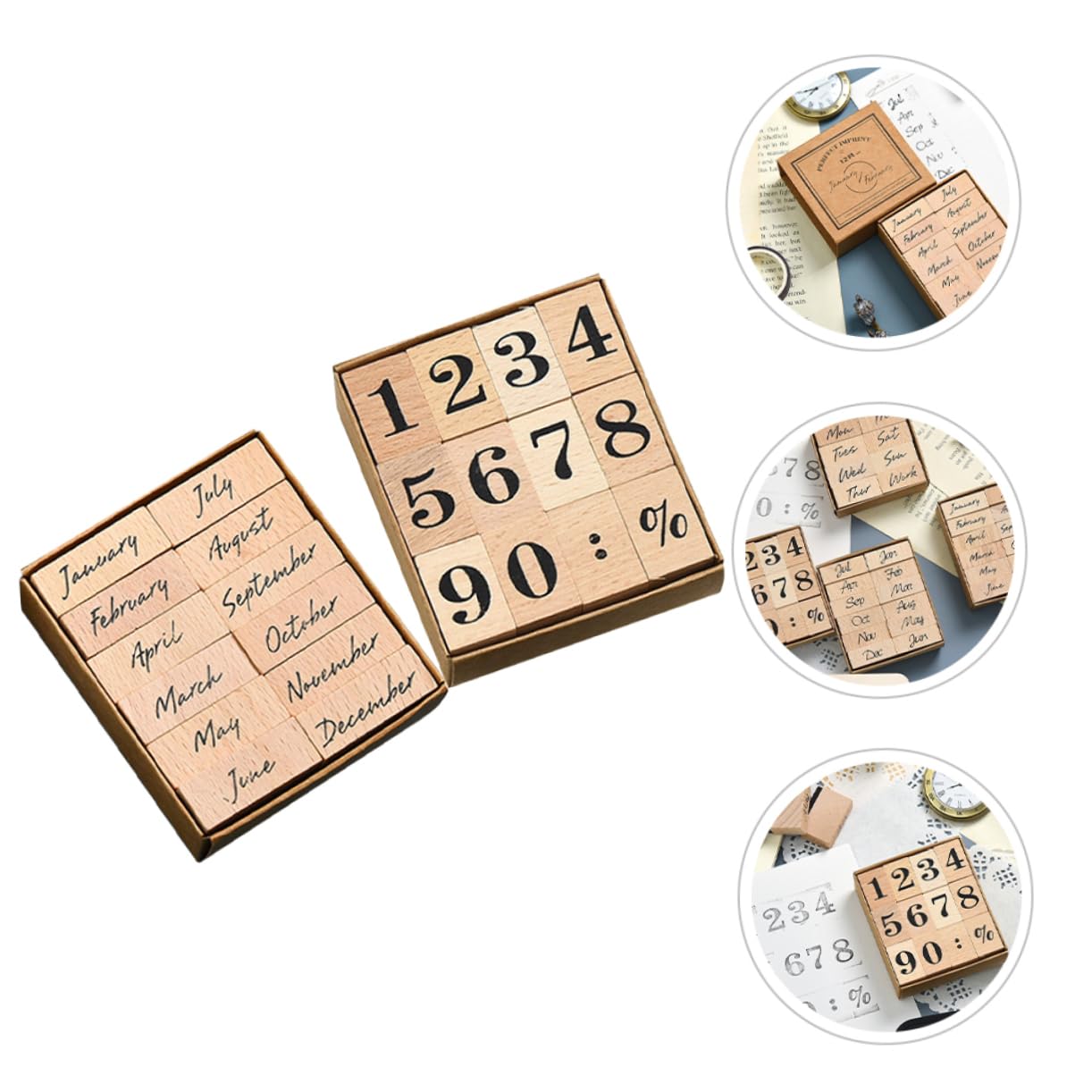 Operitacx 120stücke Teiliges Holzstempelset Für Monate Und Tagebuchstempel Dekorative Stempel Für Scrapbooking Und Bastelprojekte Klare Muster Für Kreative Gestaltung