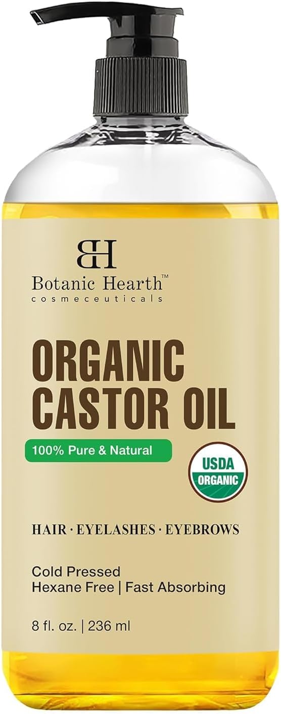 Botanic Hearth Castor Oil | USDA Certified Organic |100% Pure & Hexane Free | Cold Pressed | Growth for Eyelashes, Eyebrows, Hair | 8fl oz