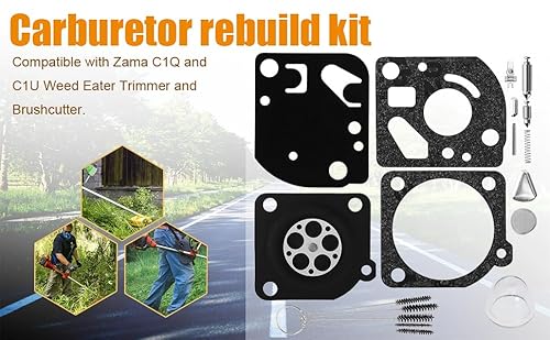 QAZAKY Carburetor Rebuild Kit Carb Repair Set Compatible with Zama RB-47 C1Q C1U Weed Eater Craftsman Blower Poulan Trimmer Brushcutter Oleomac Efco 640 750 8510 8742 Emak Jet 300 400 C1Q-E3 C1U-W10