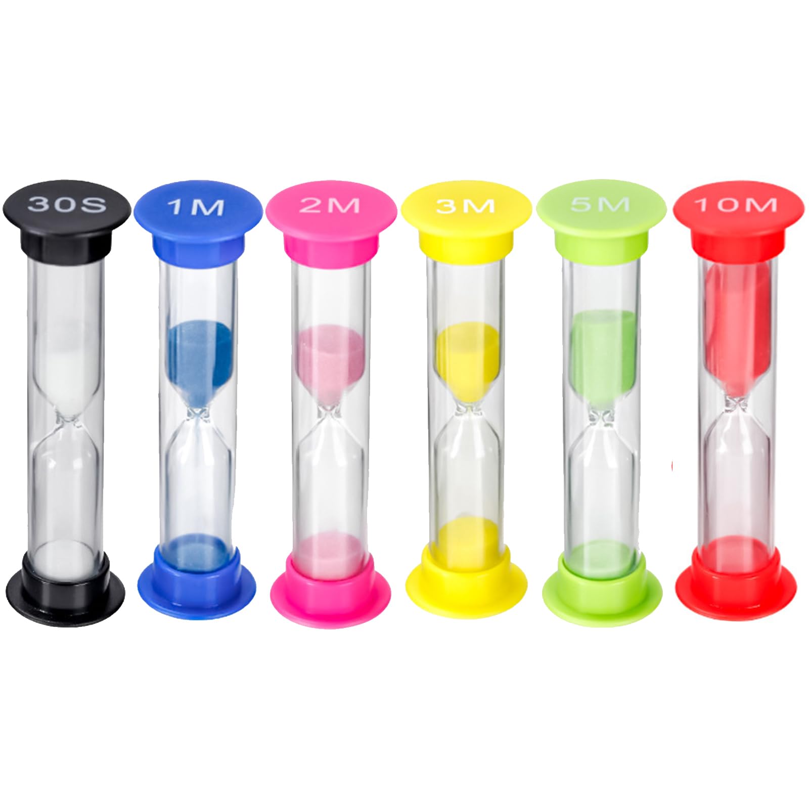 Sand Timer, 6 Colors Hourglass Sandglass Sand Clock Timer, 30sec, 1min, 2mins, 3mins, 5mins, 10mins for Kids Kitchen, Office, School and Brushing Teeth (6 PCS)