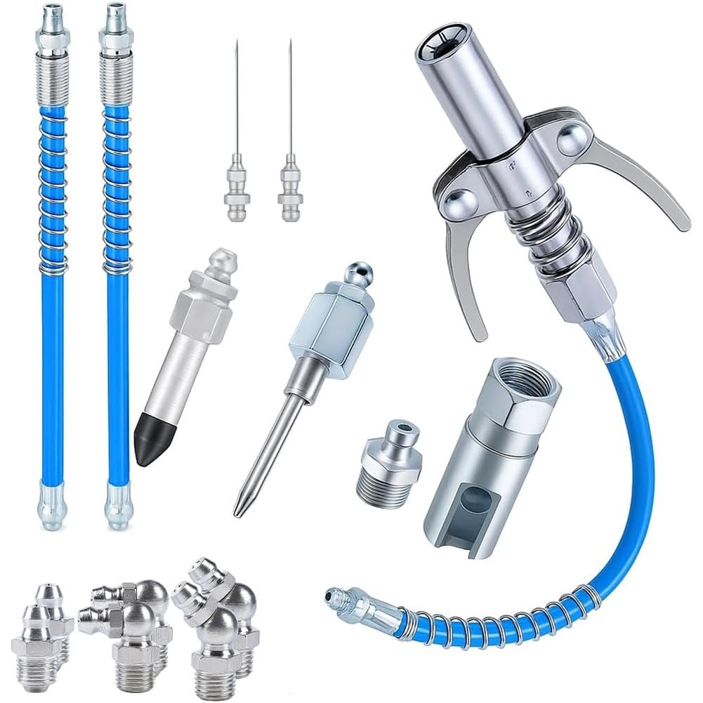 UDSKNV[KSL 14PCS Accessory Kit,12 Inch Hose, Needles Dispenser, Hydraulic Couplers& Rubber Tip Nozzle for Tractor, Automotive& Machinery