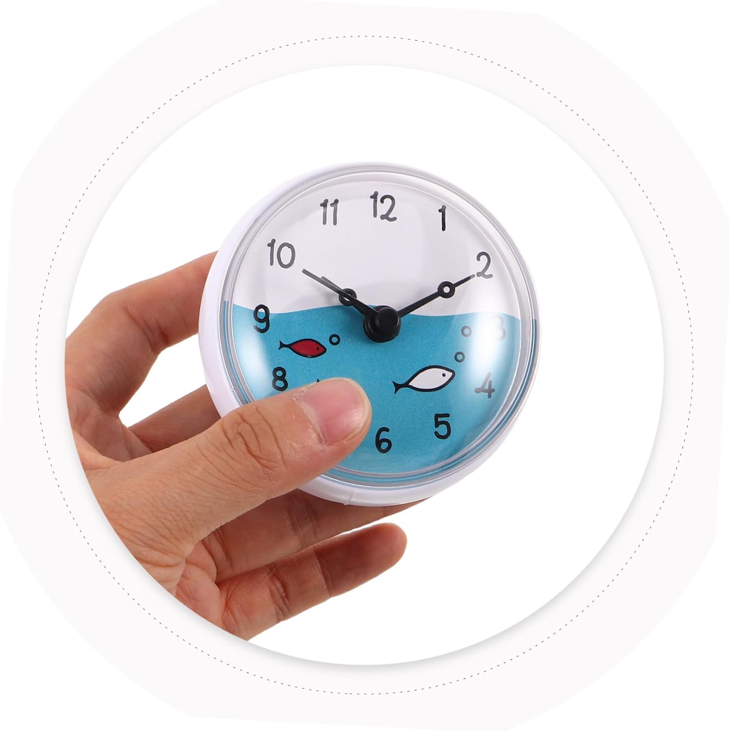 Waterproof Shower Clock with Suction Cup, Small Water Resistant Bathroom Timer for Mirror, Shelf, and Kitchen Use, White Wall-Mount Timer with Display
