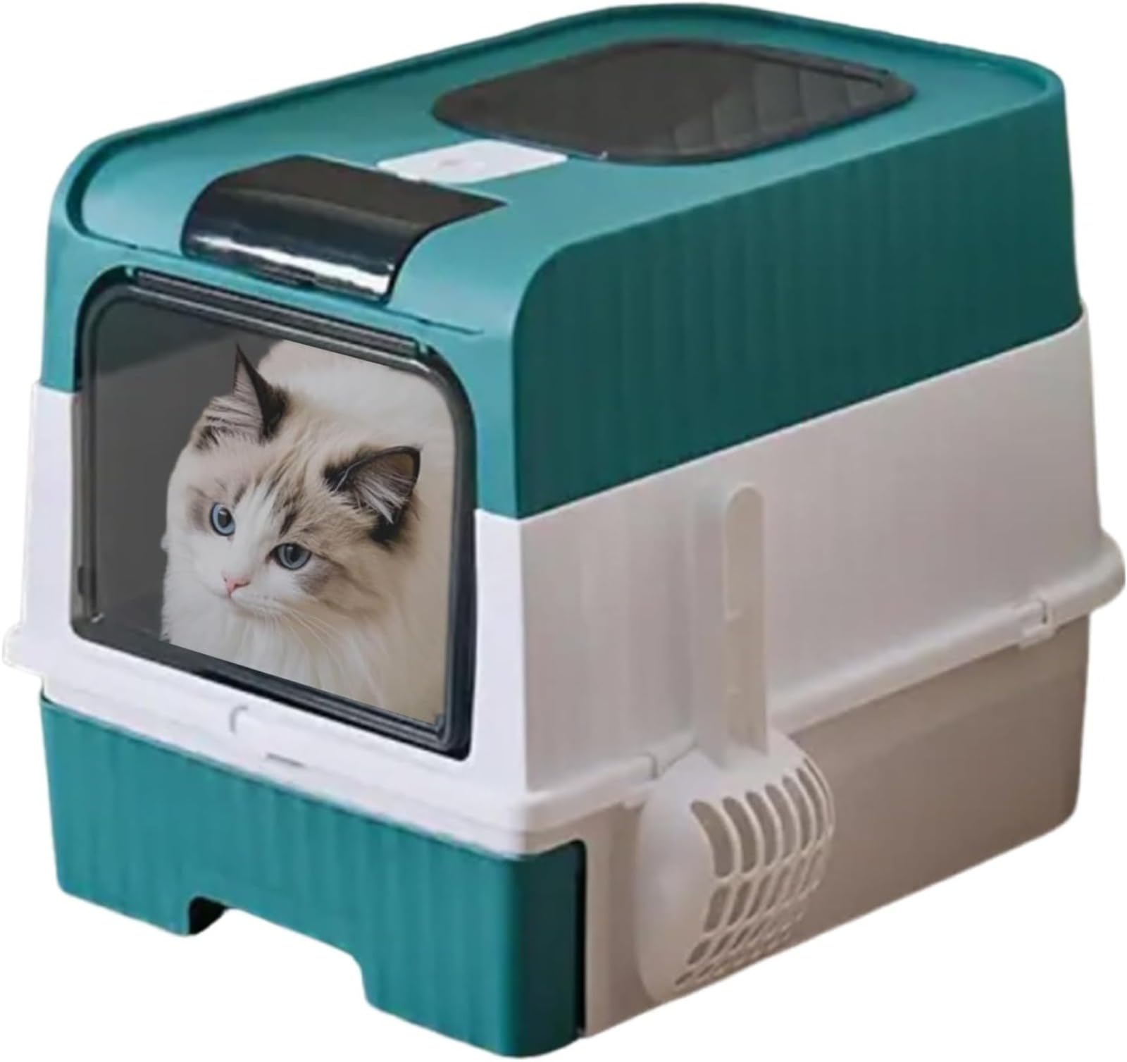 Caja de arena cerrada extragrande para gatos con cuerpo extraíble y cajón de empuje para una fácil recogida, control de olores para gatos gordos y varios gatos