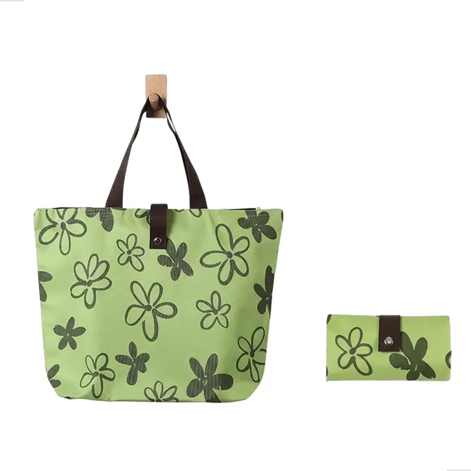 Ecobag Dobrável com Zíper Bolsa de Compras Reutilizável para Feira Supermercado e Praia 45,5x32x12 cm Tecido Oxford