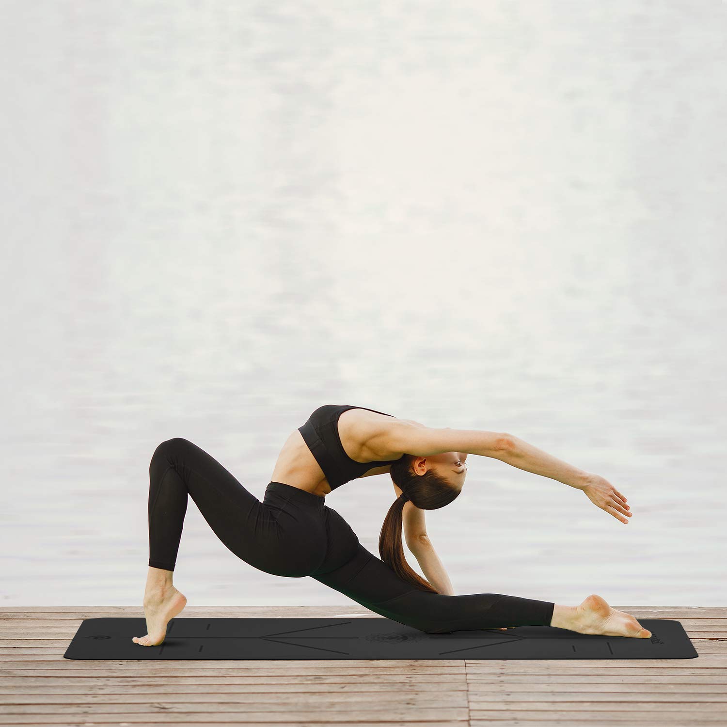 Yoga World Alignment - Esterilla de yoga antideslizante, parte inferior de goma TPE – grueso y duradero para pilates y entrenamiento en casa – Cojín ecológico biodegradable – 182,88 x 66 cm (negro)