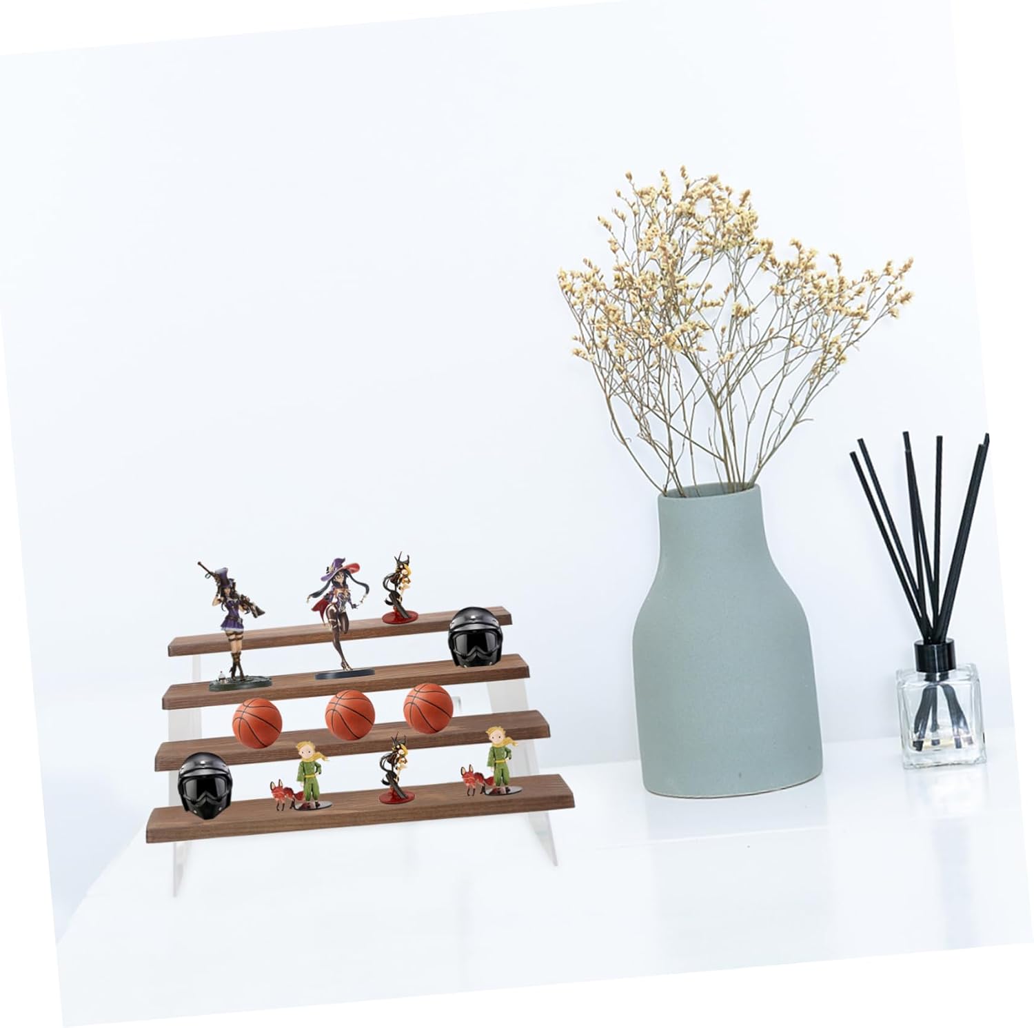4tier Doll Toy Display Rack Solid Wood Figure Display Stand Acrylic Riser Shelf Organizing Storage Fashion and Decorative Stand