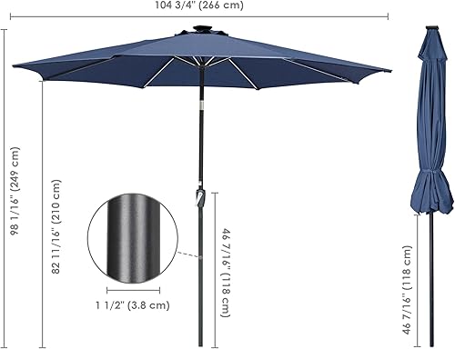 Miniatura 17 de Yescom Outdoor Solar Powered LED Patio Umbrella with Crank Tilt for Garden Backyard Deck Table Market Poolside Party Event 2-Beige,3-Negro