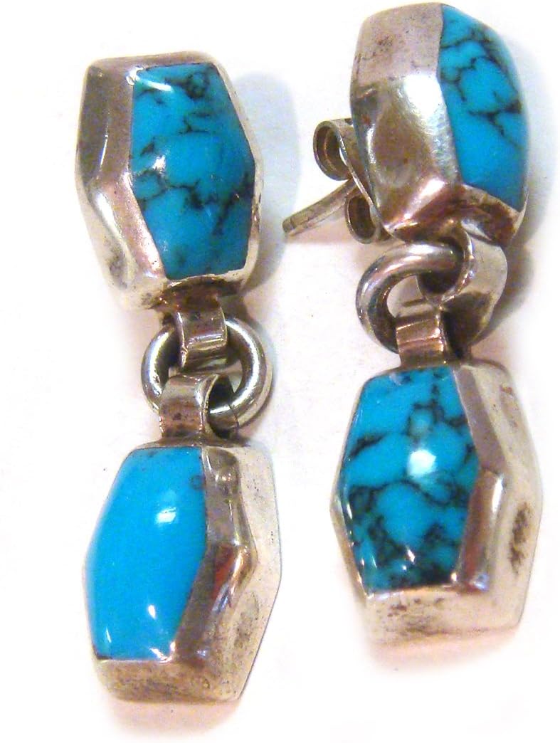 TAXCO .925 Sterling Silver Handcrafted Earrings Turquoise Inlay from Mexico