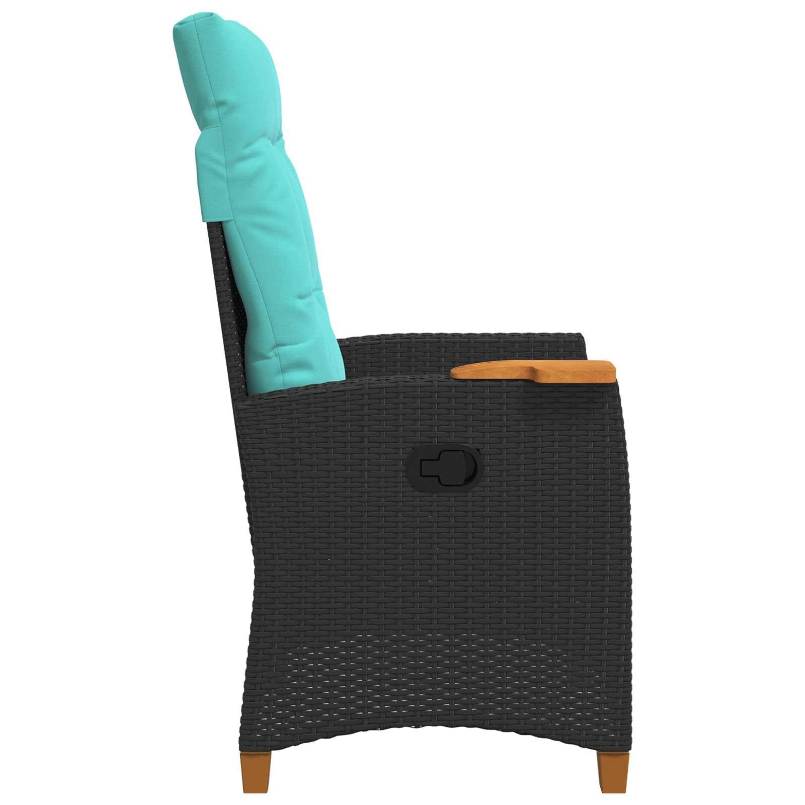 Leżak z talerzem do herbaty, polirattan, odporny na warunki atmosferyczne, krzesło ogrodowe, 62 x 64 x 112 cm, regulowany, na taras, balkon, do użytku na zewnątrz, ze stalową ramą i