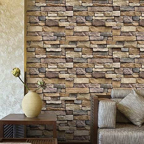 Amazon 3dレンガの石の壁紙ウォールステッカー素朴なリアルなフェイクストーンテクスチャビニールpvcの壁紙防水ヴィンテージの家の装飾 Color 005 Brick Dimensions 45cmx10m ウォールステッカー オンライン通販
