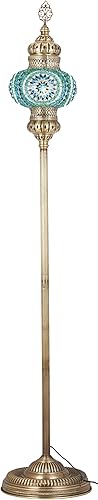 Miniatura 3 de DEMMEX Lámpara de pie de mosaico marroquí turco de 10 pulgadas de tamaño más grande, lámpara de pie oriental exótica de vidrio de mosaico colorido