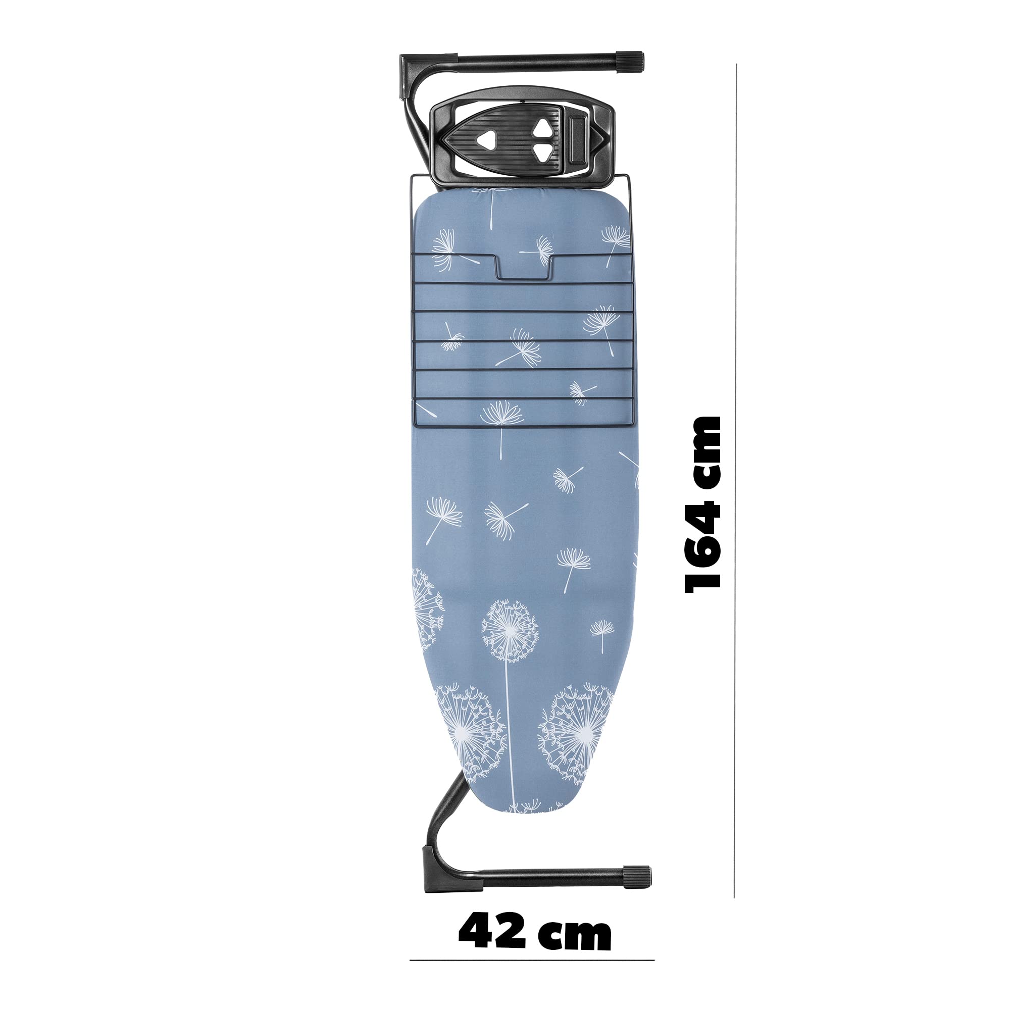 KADAX Planche à Repasser 120 x 42 cm, Table à Repasser Pliable avec Housse en Coton, Support de Fer, Pieds Antidérapants et Réglable en Hauteur (Bleu foncé)