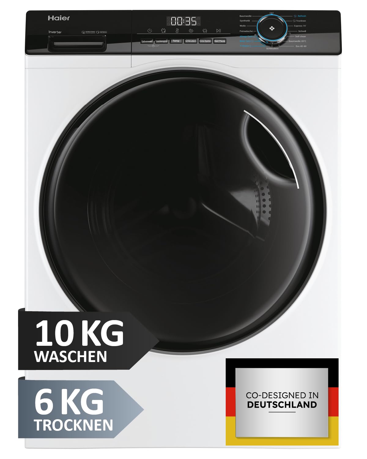 Haier I-PRO SERIE 3 Waschtrockner HWD100-B14939 I Waschmaschine Trockner Kombi I 10kg Waschen & 6kg Trocknen I Energieklasse A, Kombiklasse D I 1.400 U/Min. & leiser Direktantrieb I Washer Dryer
