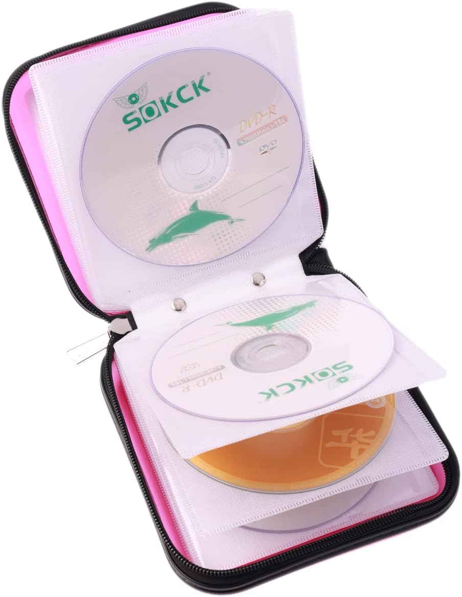 CD DVD Wallet, 32 Capacity Heavy Duty, DVD CD Case Holder for Car,Portable DVD/VCD Storage Disk, Hard Shell Sturdy case, Car CD Disk Holder,Booklet, Blu-ray Wallet (32 Capacity,Peach) image 3
