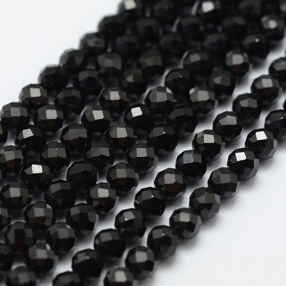 Airssory 130 Pcs 3mm Natural Black Spinel Beads Strands Faceted Round Small Loose Crystal Gemstone Bead Spacer for DIY Jewelry Craft Making