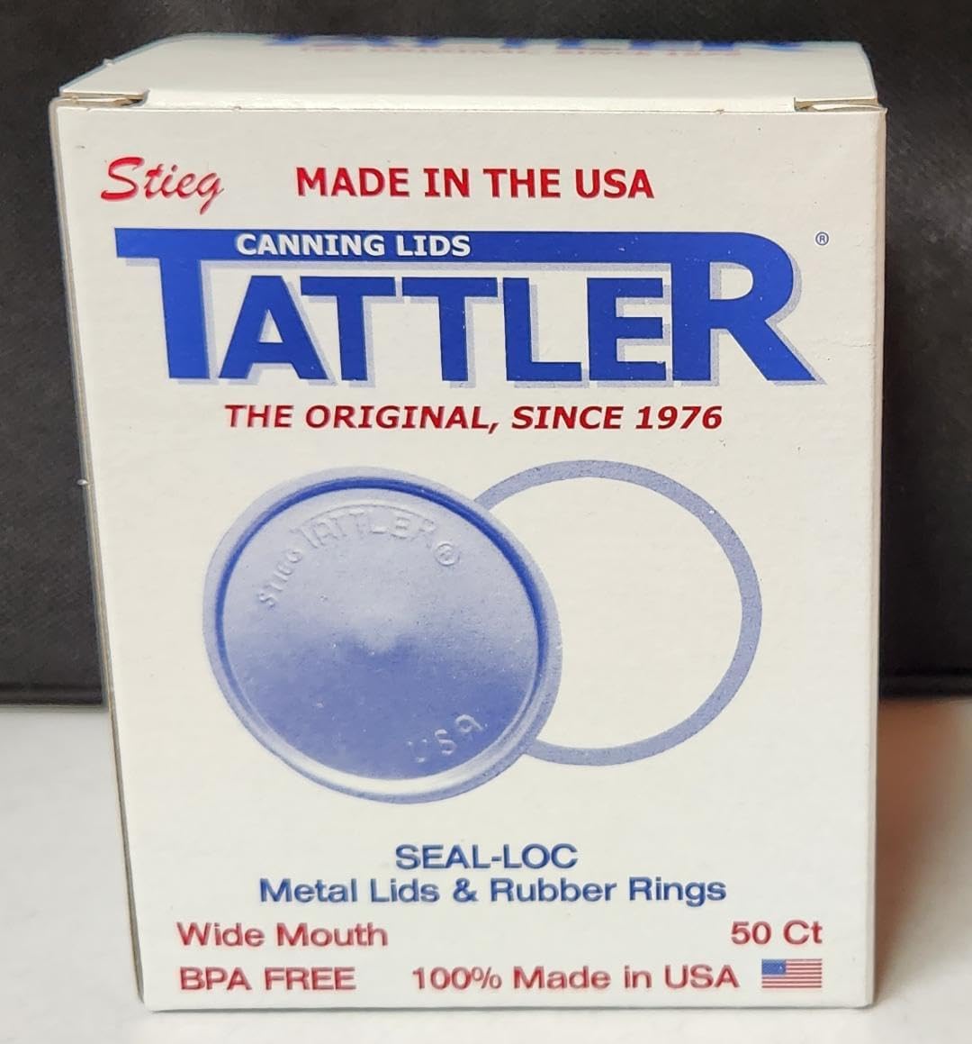 Tattler Seal-Loc Disposable Metal Canning Lids WIDE Mouth With Rubber Rings 100 Count - MADE IN THE USA!