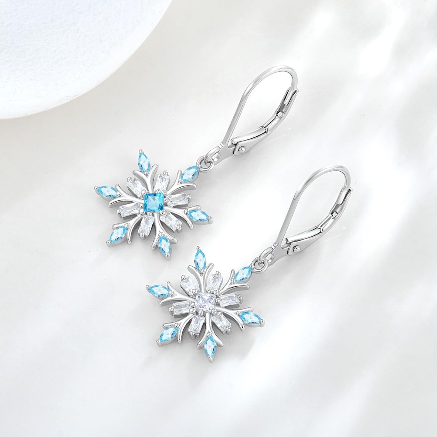 Snowflake Earring for Women 925 Sterling Silver Dangle Drop Earrings Birthstone Cubic Zirconia Christmas Snowflakes Jewelry